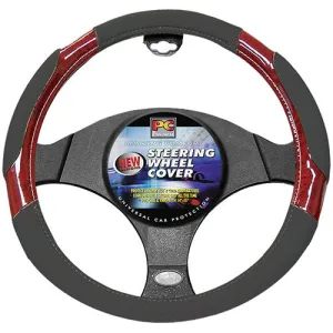 38cm Steering Wheel Cover - Perforated Soft Leather Feel With Dark Wood Grain [Dark Grey]