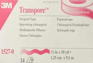 3M-1527-0 3M Transpore Medical/Surgical Tape 1/2 Inch x 10 Yards - 1/Box of 24 Rolls