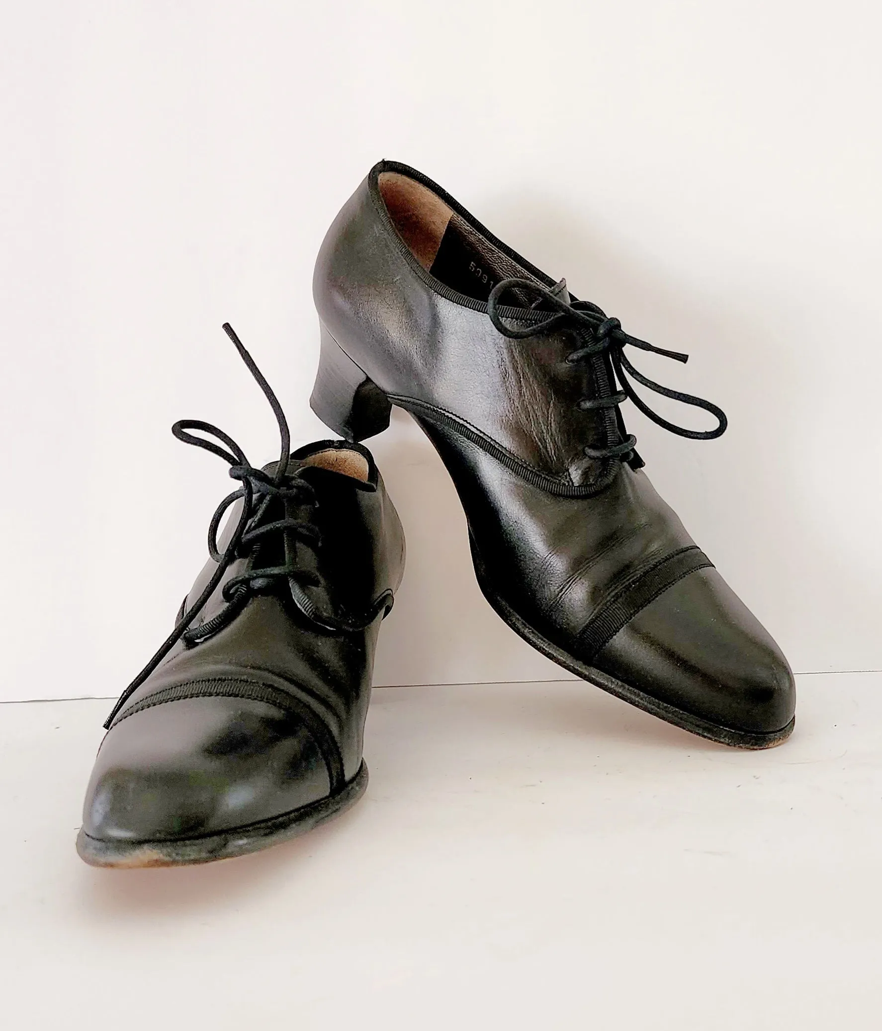 90s Black Lace Up Oxfords Heels Susan Bennis Warren Edwards Size 7