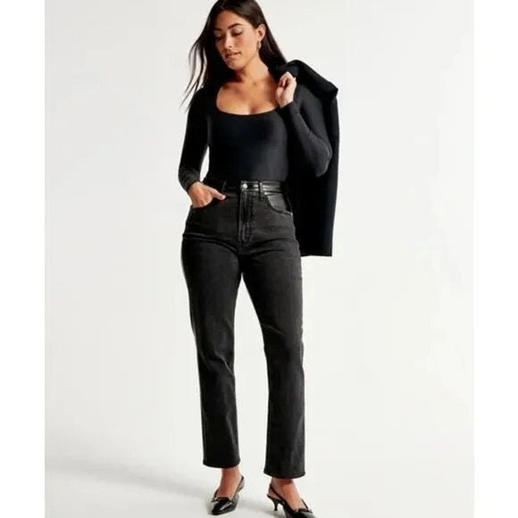 Abercrombie &amp; Fitch Ankle Straight Ultra High Rise Curve Love Jeans Leather Pant