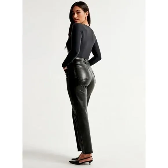 Abercrombie &amp; Fitch Ankle Straight Ultra High Rise Curve Love Jeans Leather Pant