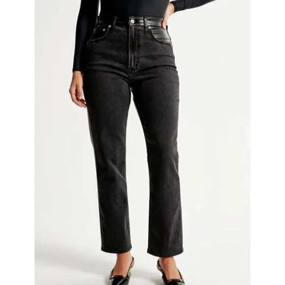 Abercrombie &amp; Fitch Ankle Straight Ultra High Rise Curve Love Jeans Leather Pant