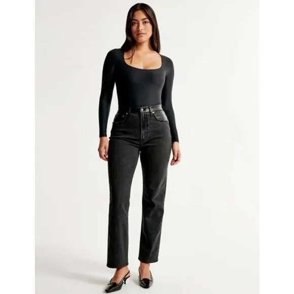 Abercrombie &amp; Fitch Ankle Straight Ultra High Rise Curve Love Jeans Leather Pant