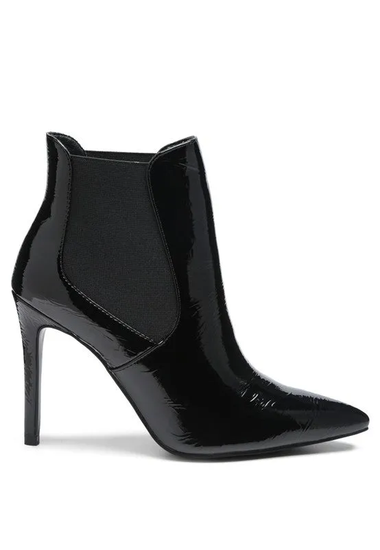 Ankle High Heeled Patent Leather Boot