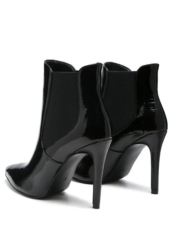Ankle High Heeled Patent Leather Boot