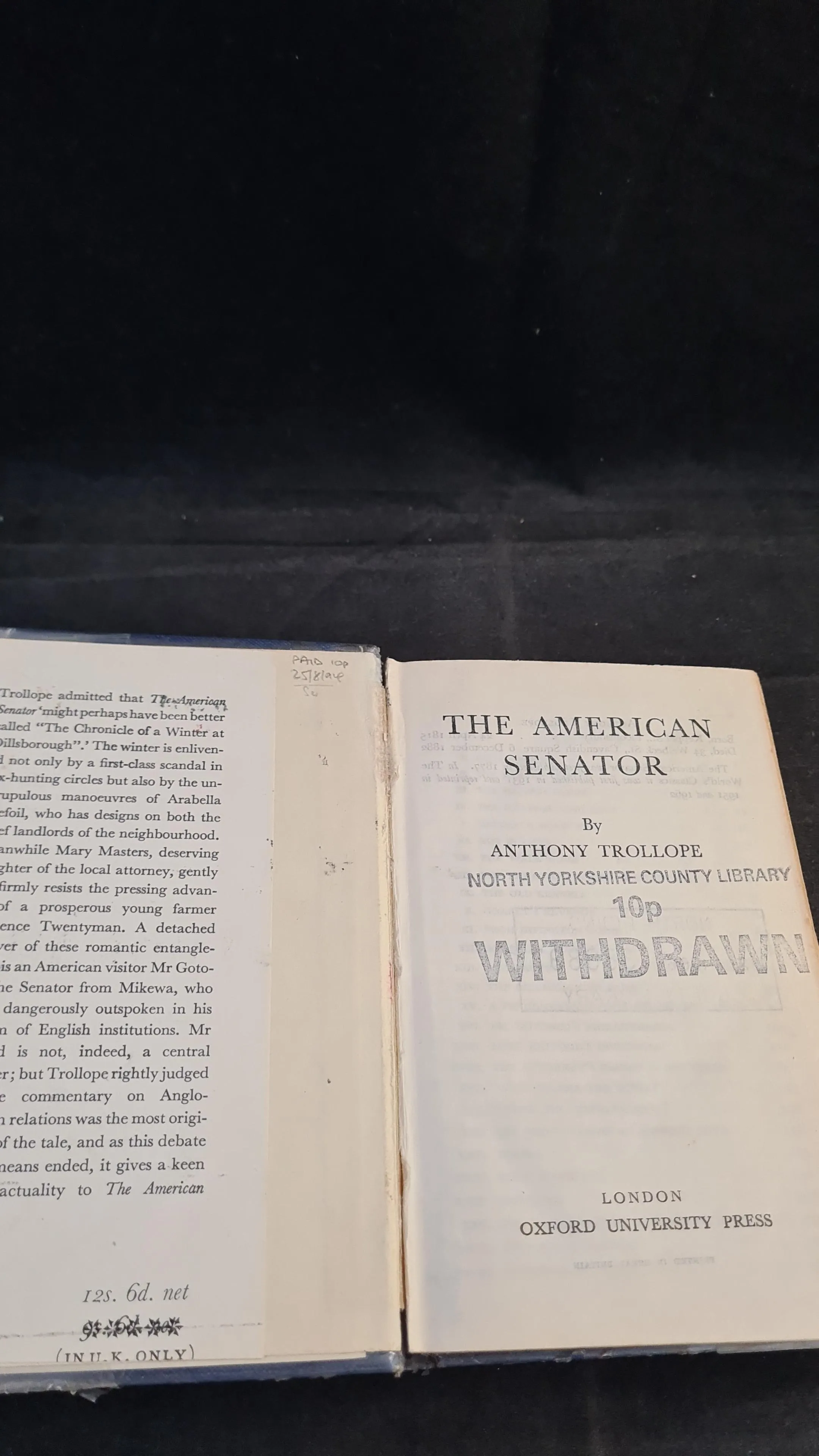 Anthony Trollope - The American Senator, Oxford University Press, 1962