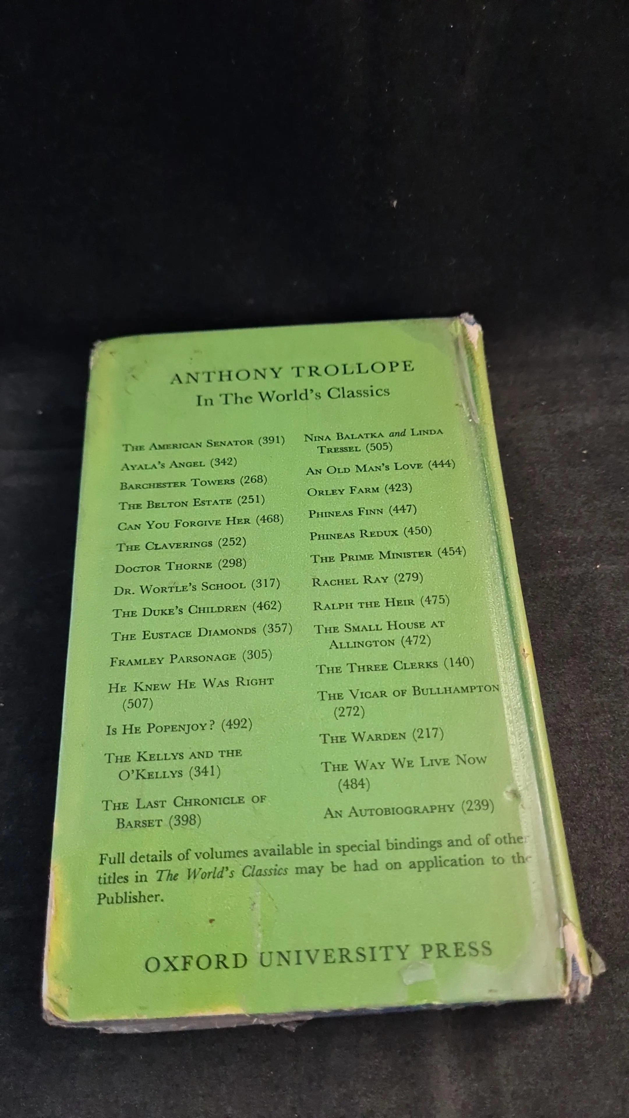 Anthony Trollope - The American Senator, Oxford University Press, 1962