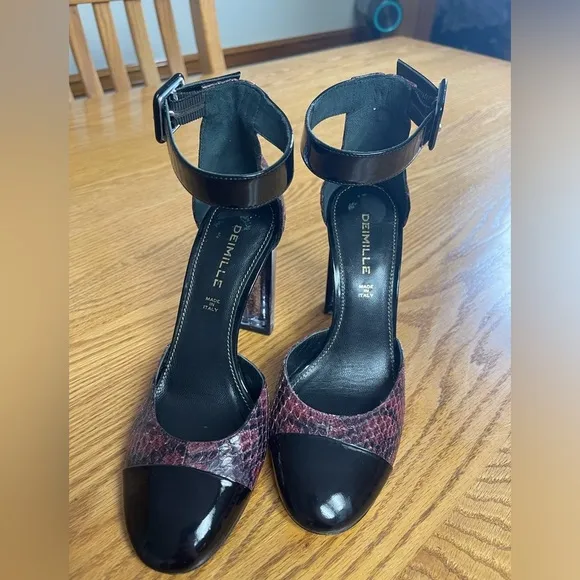 Anthropologie Deimille Noha Cap-Toe Reptile Print Leather Pumps Heels Size 36