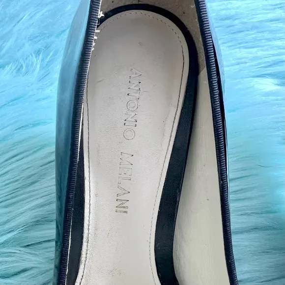 ANTONIO MELANI PATENT LEATHER Black Peep Toe Bow Heels Womens 7.5