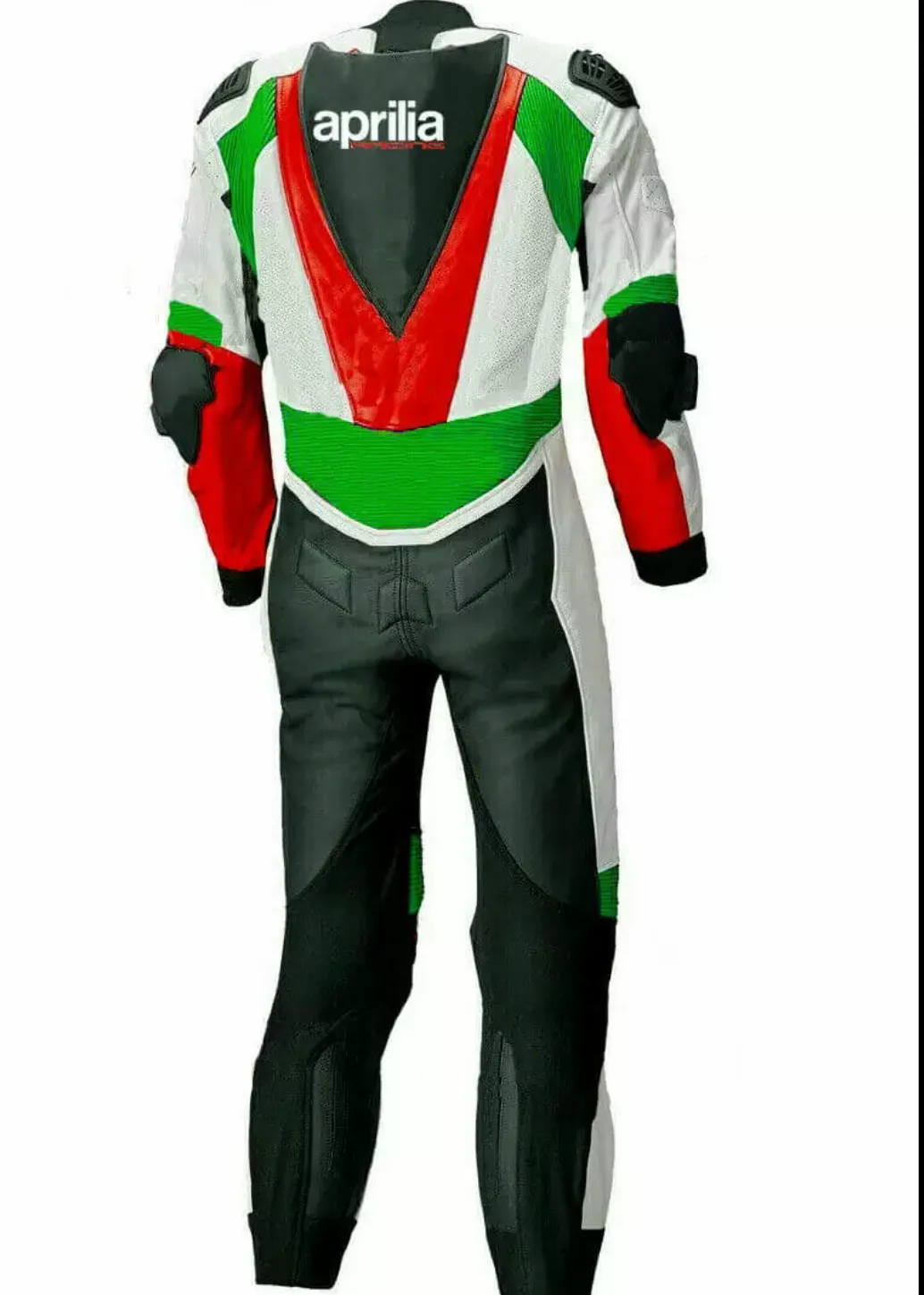 APRILIA PERFORATED MEN MOTORCYCLE WHITE LEATHER RACING SUIT