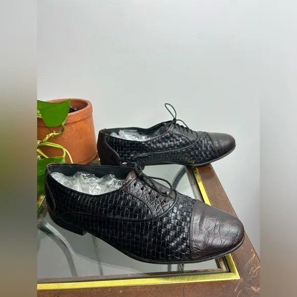 Avventura Mens Leather Woven made Italy Lace Up Oxford Dress Shoes Brown Size 10