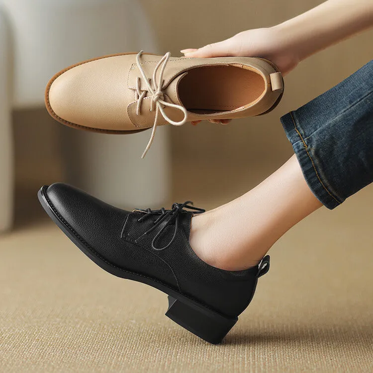 Beige Black Lace-up Derby Shoes #001137