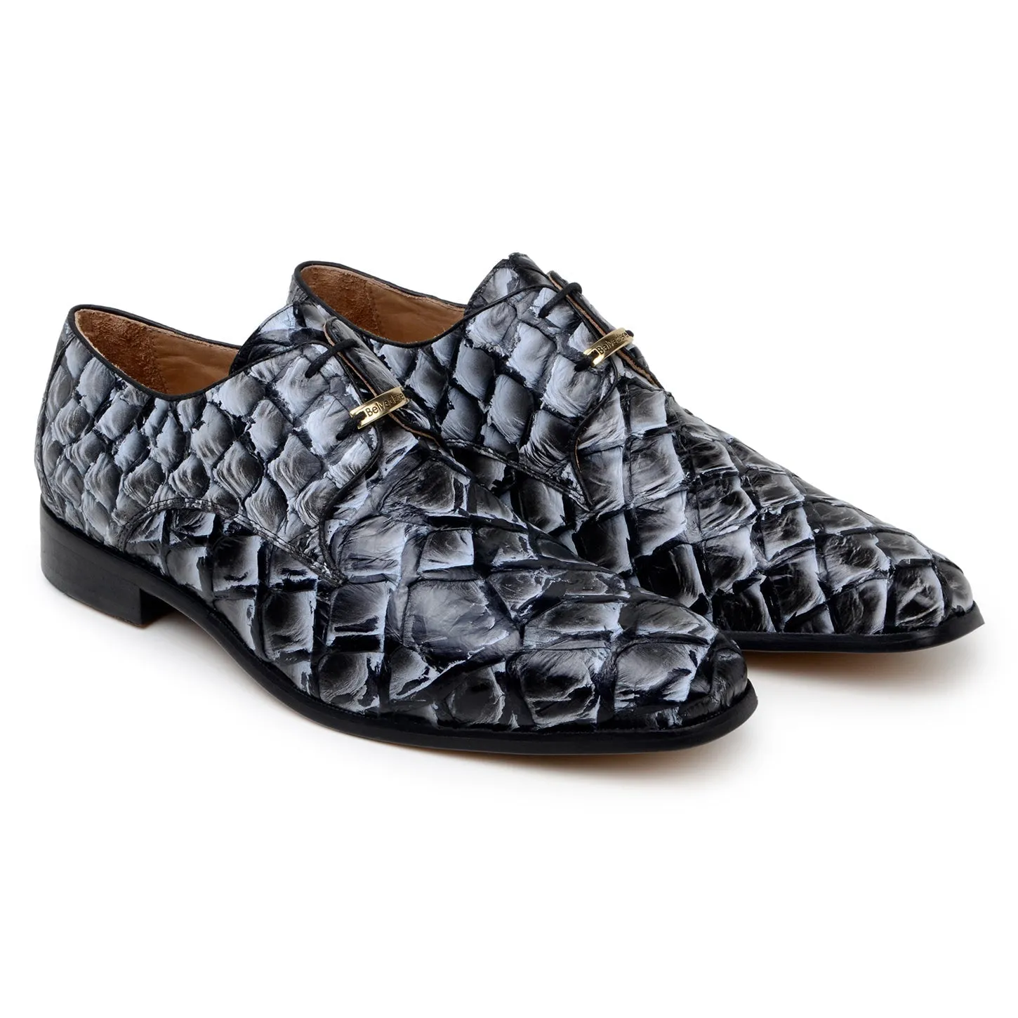 Belvedere Renzo in Ivory / Black Exotic Pirarucu Lace-Up Derby Shoes