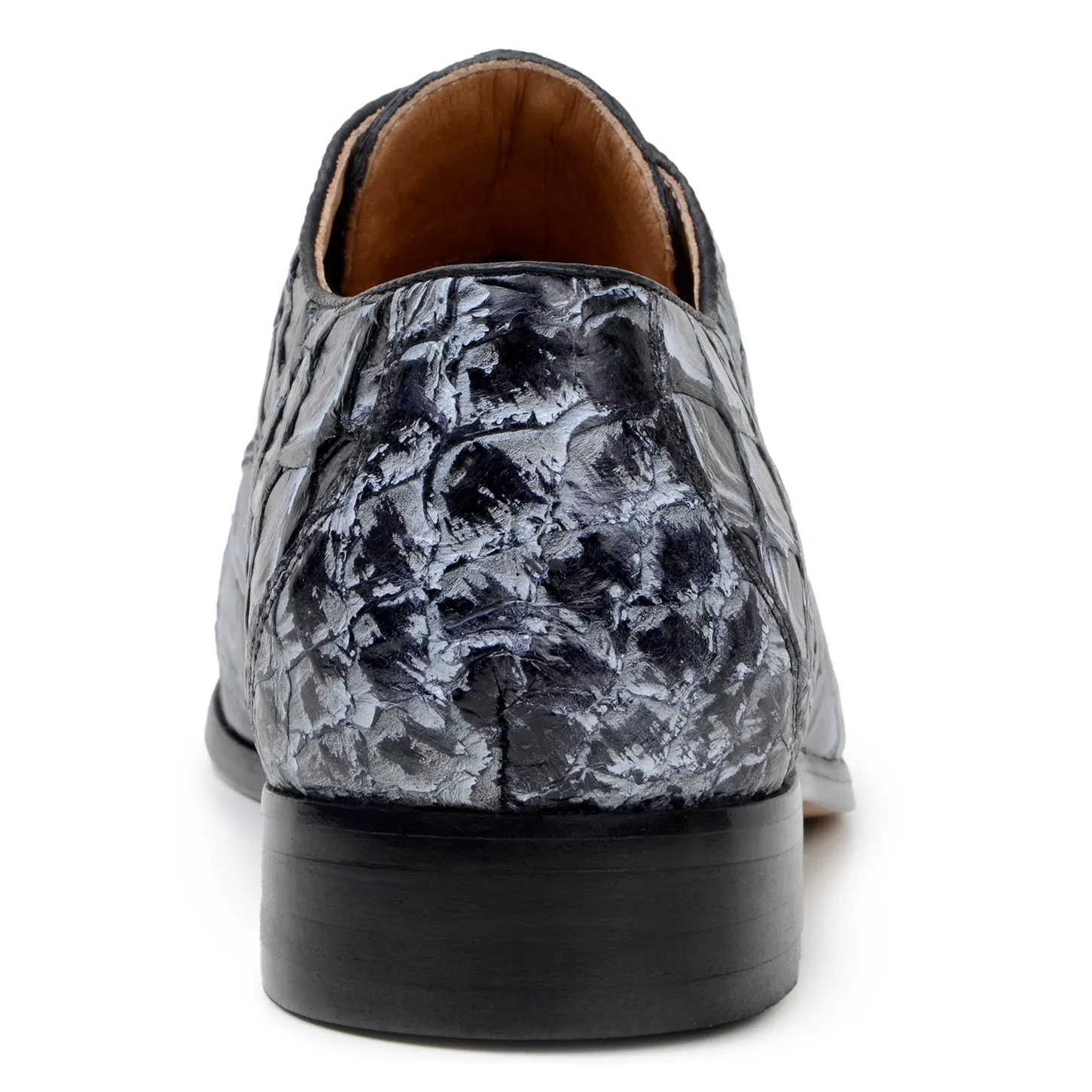 Belvedere Renzo in Ivory / Black Exotic Pirarucu Lace-Up Derby Shoes