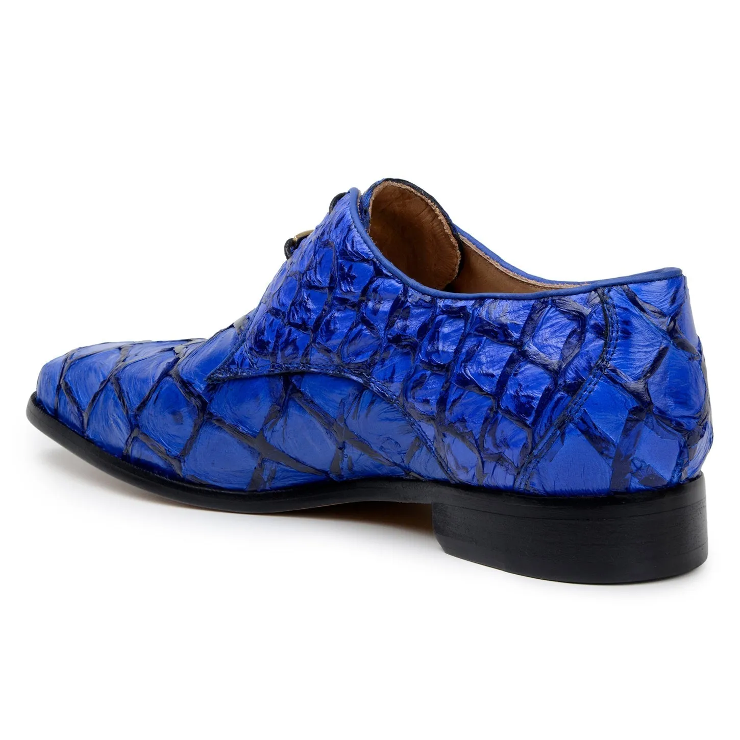 Belvedere Renzo in Royal Blue Exotic Pirarucu Lace-Up Derby Shoes