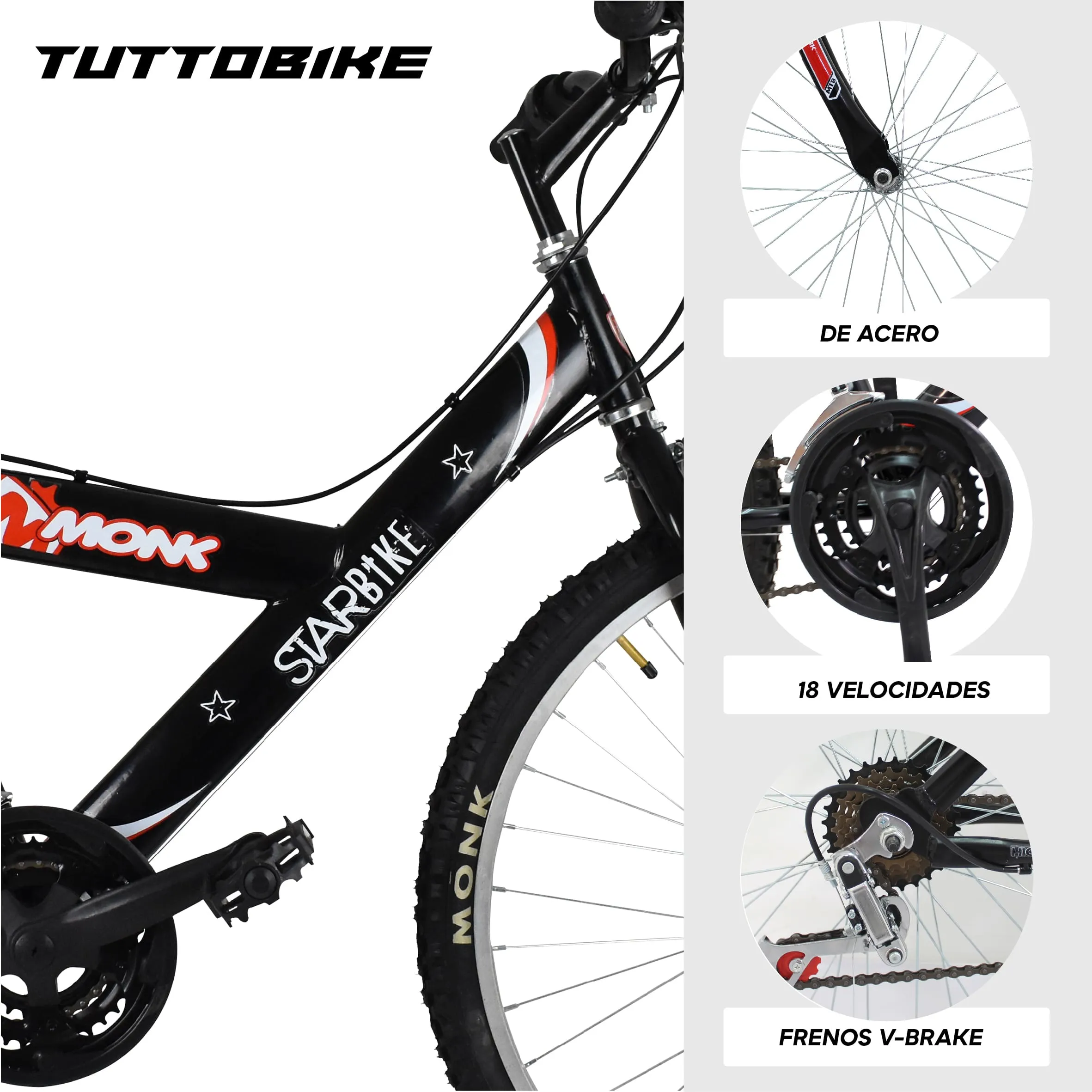 Bicicleta Montaña Rodada 26 18 Velocidades Monk Starbike