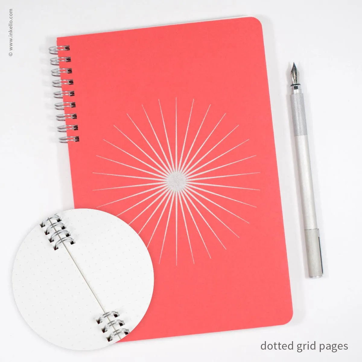 Big Burst Spiral Notebook with Coral Cover and Silver Ink: Blank