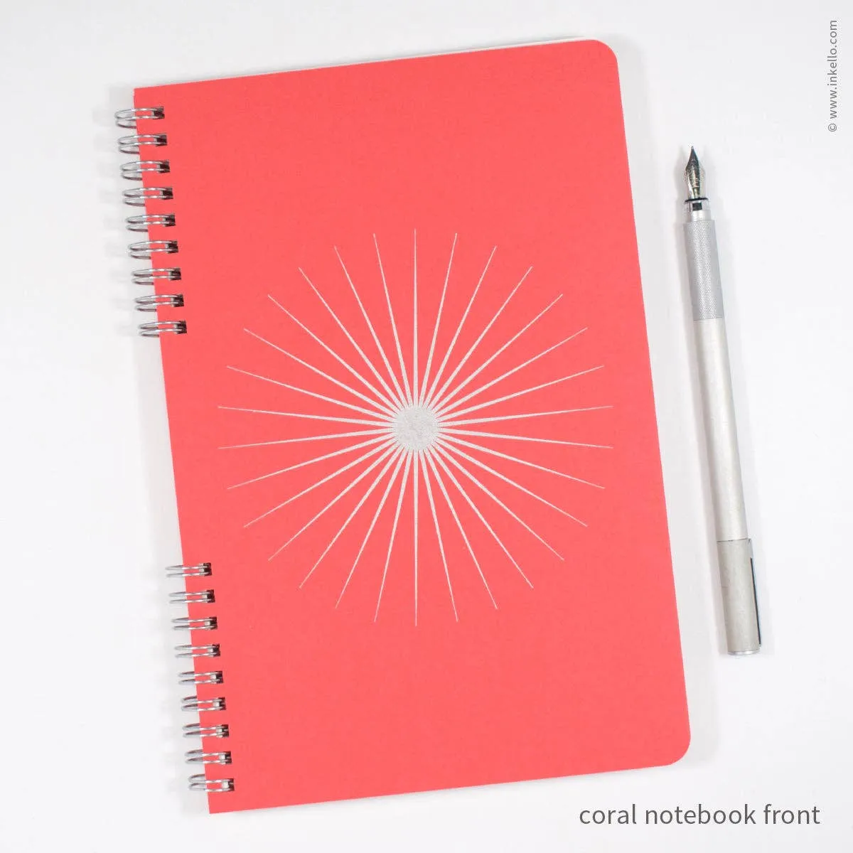 Big Burst Spiral Notebook with Coral Cover and Silver Ink: Blank