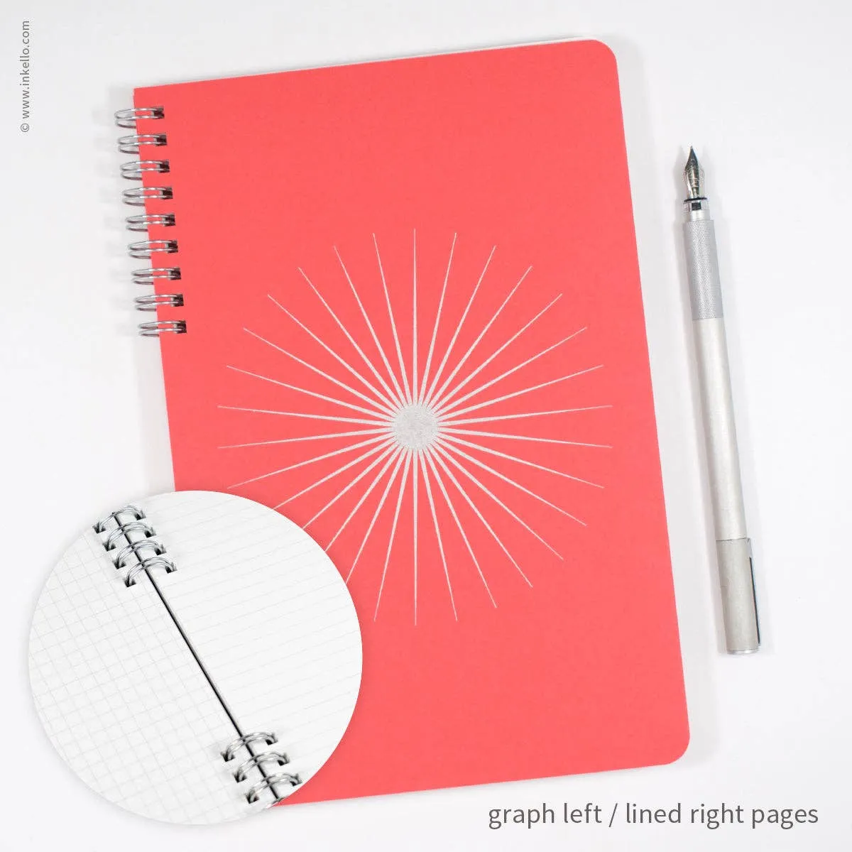 Big Burst Spiral Notebook with Coral Cover and Silver Ink: Blank