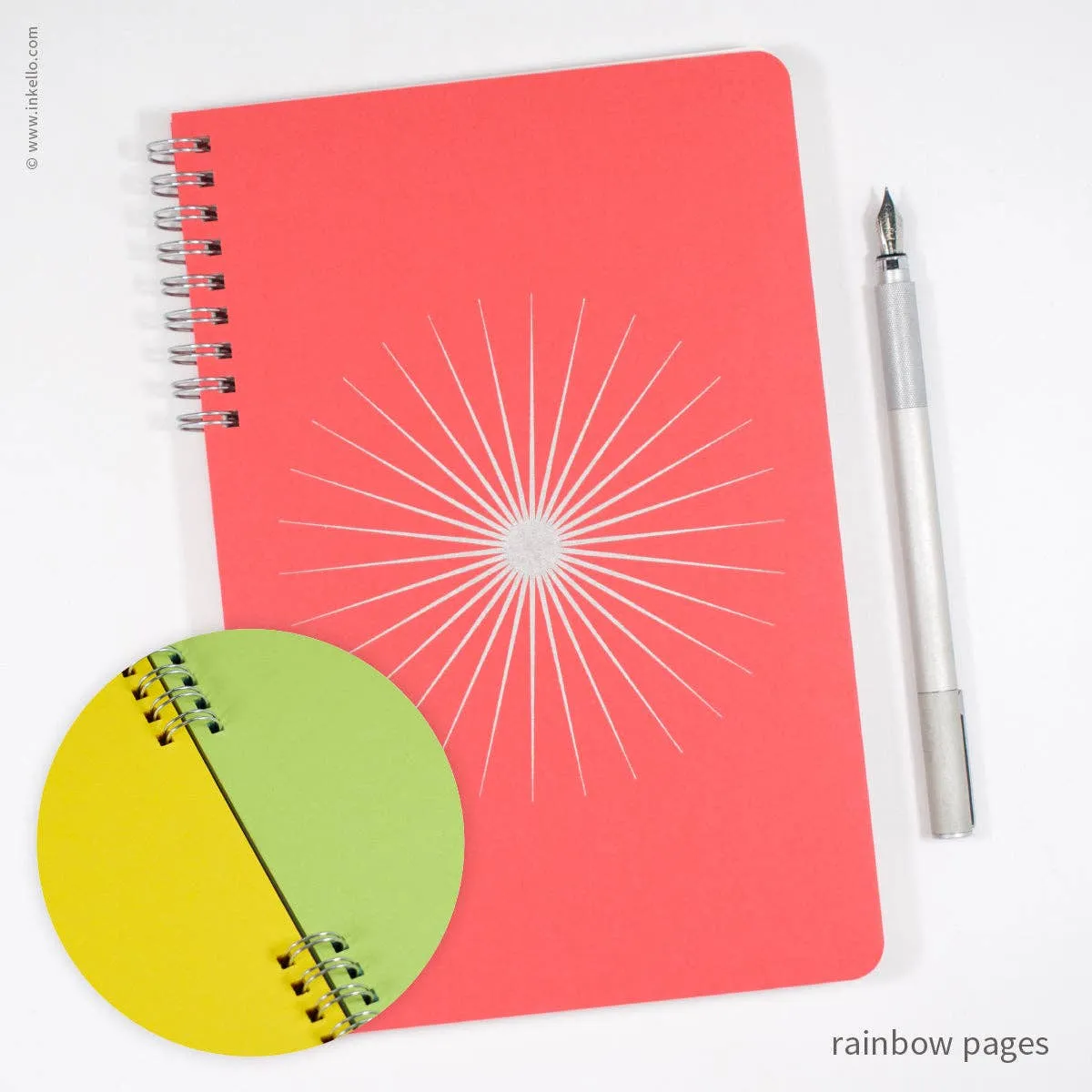 Big Burst Spiral Notebook with Coral Cover and Silver Ink: Blank