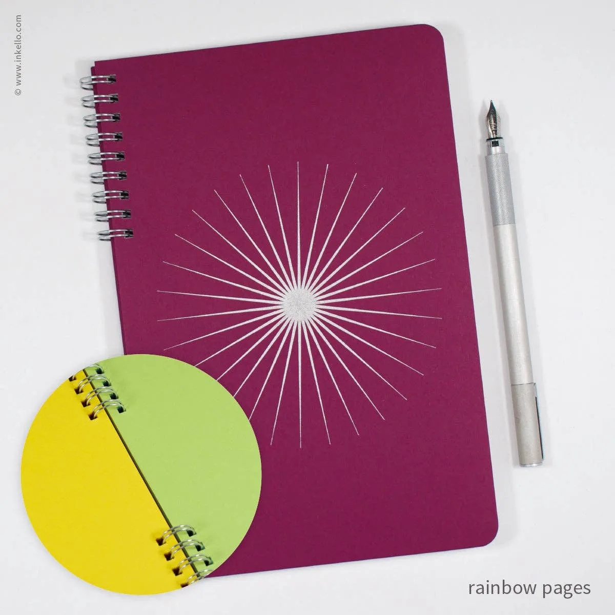 Big Burst Spiral Notebook with Mulberry Cover and Silver Ink: Blank