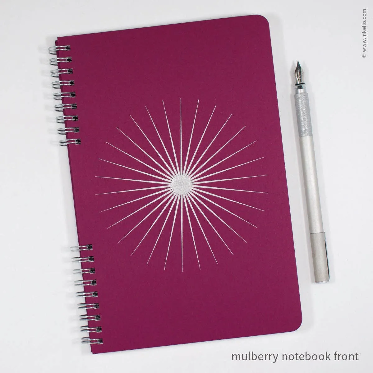 Big Burst Spiral Notebook with Mulberry Cover and Silver Ink: Blank