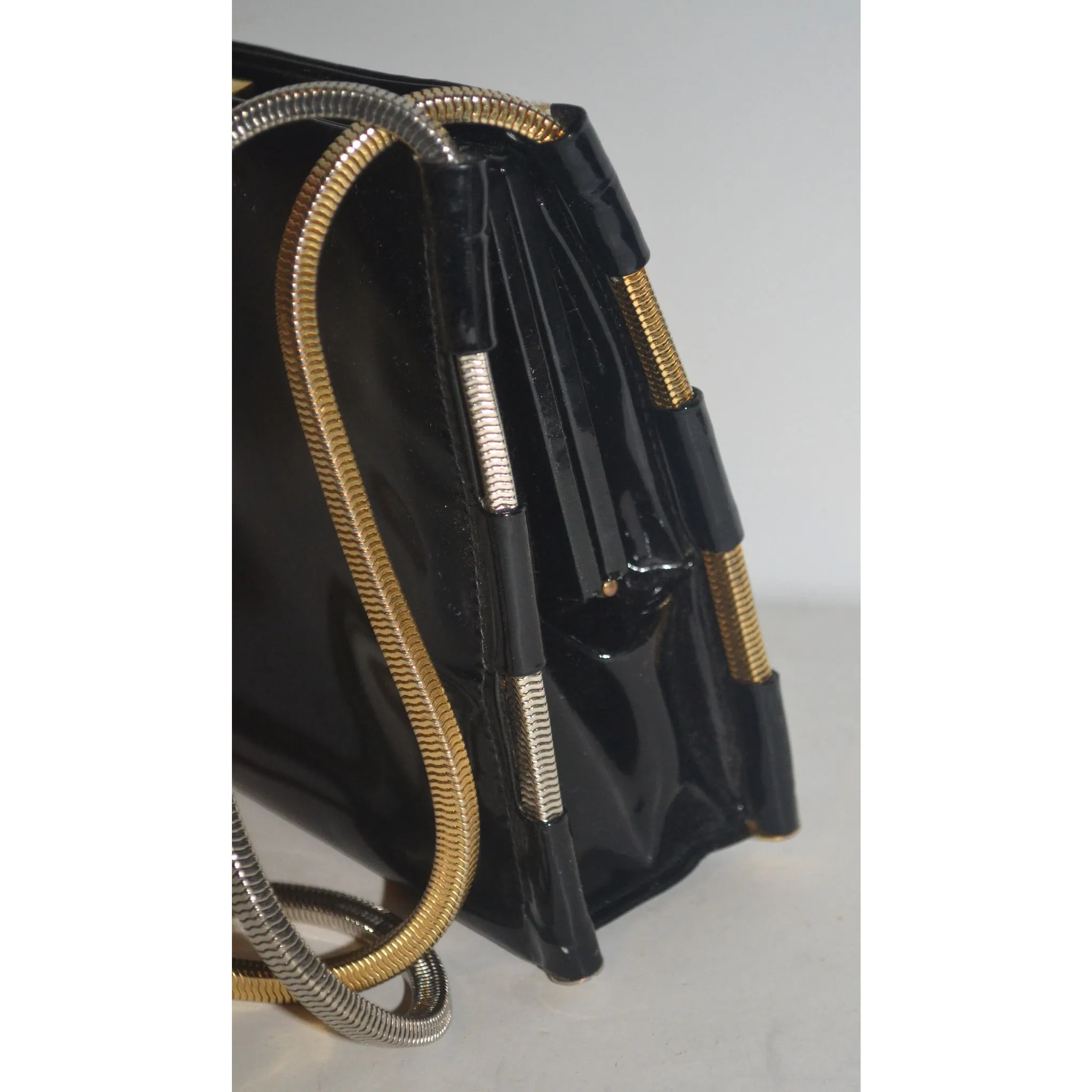 Black Patent Metal Trimmed Purse