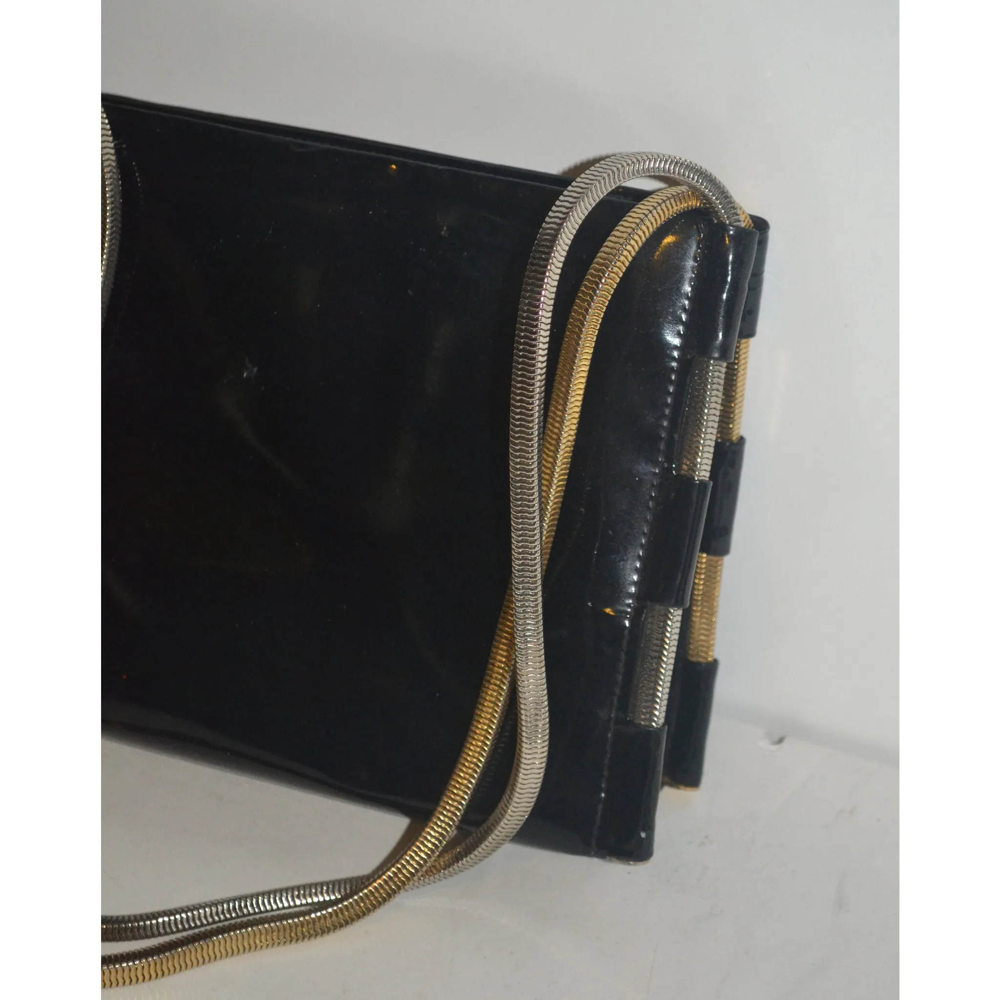 Black Patent Metal Trimmed Purse