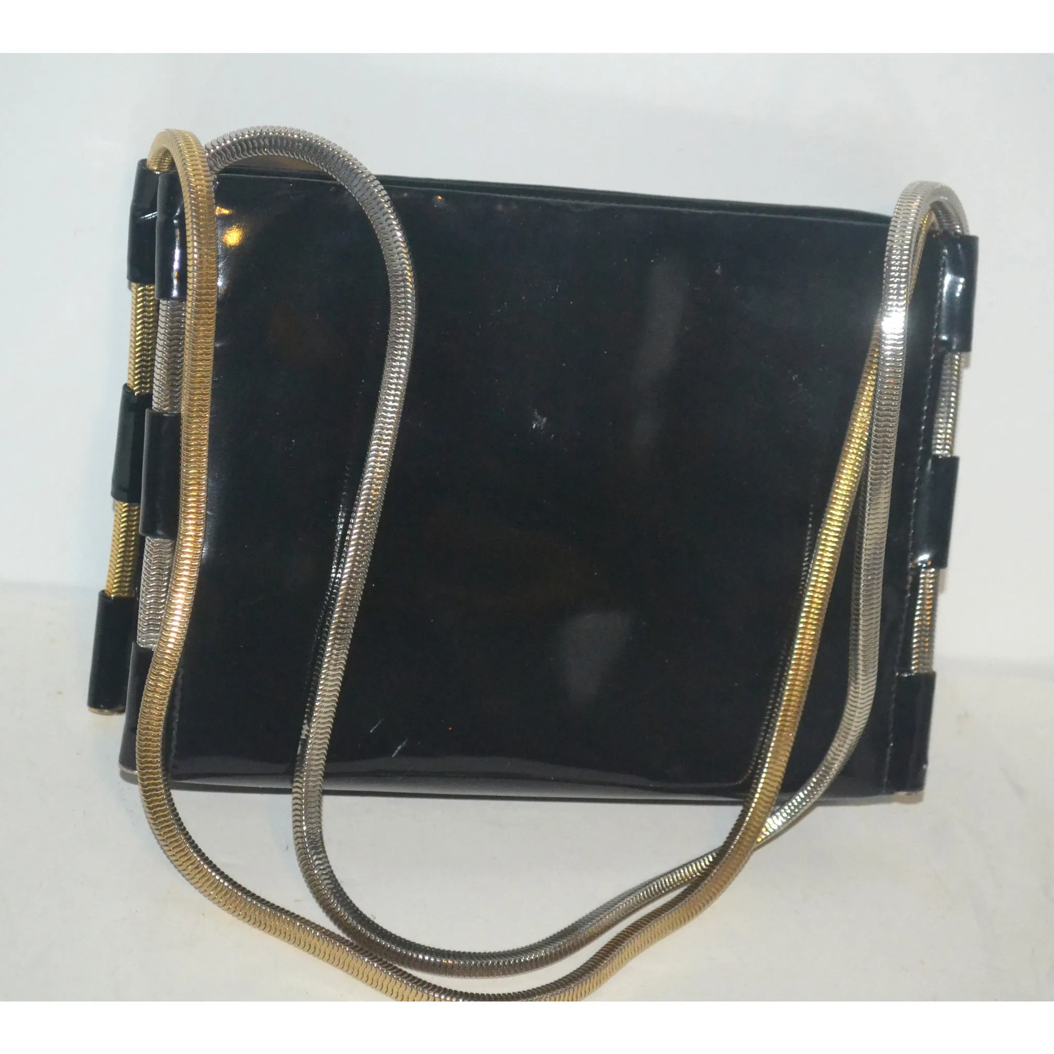 Black Patent Metal Trimmed Purse