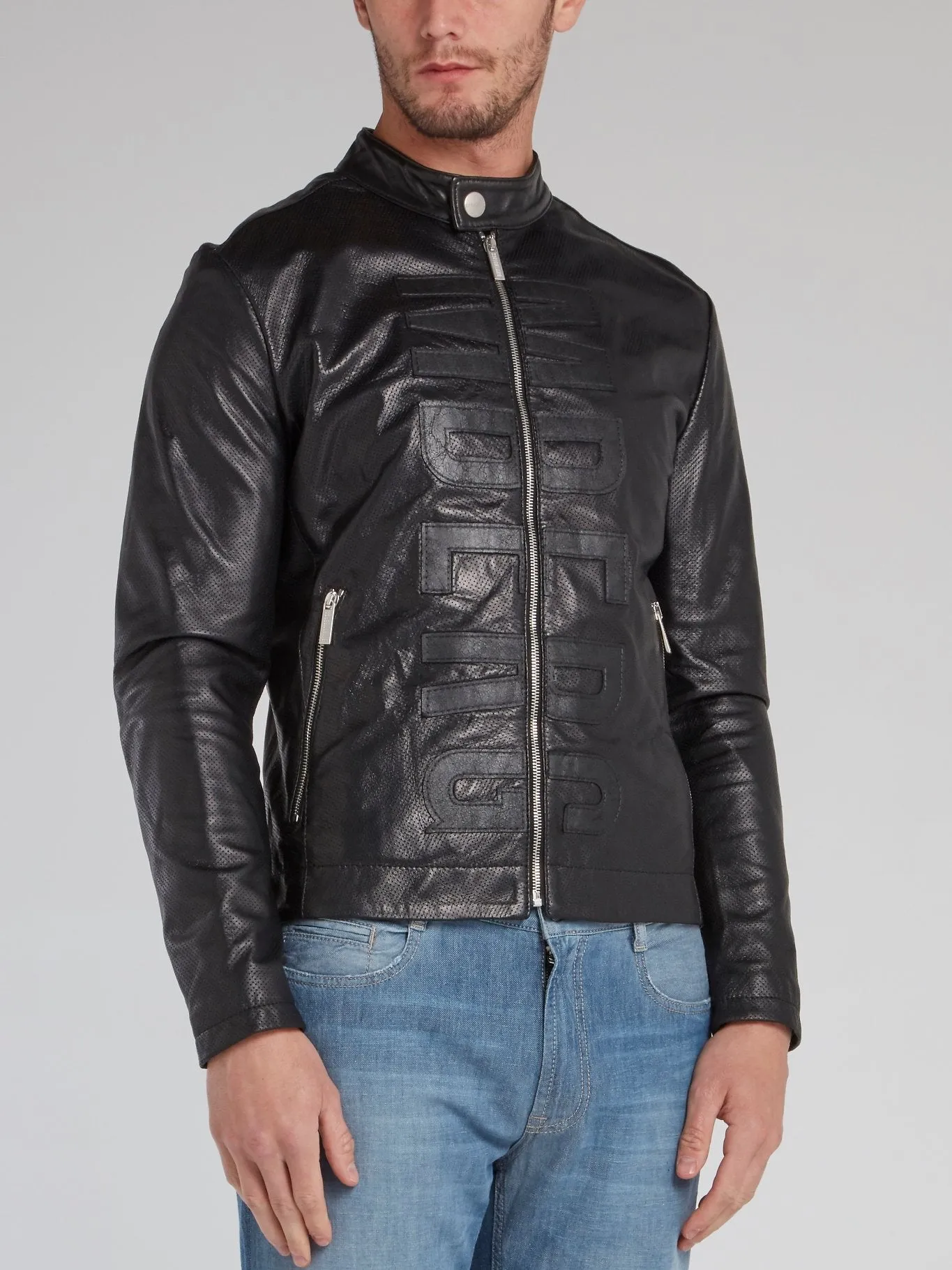 Black Perforated Leather Jacket