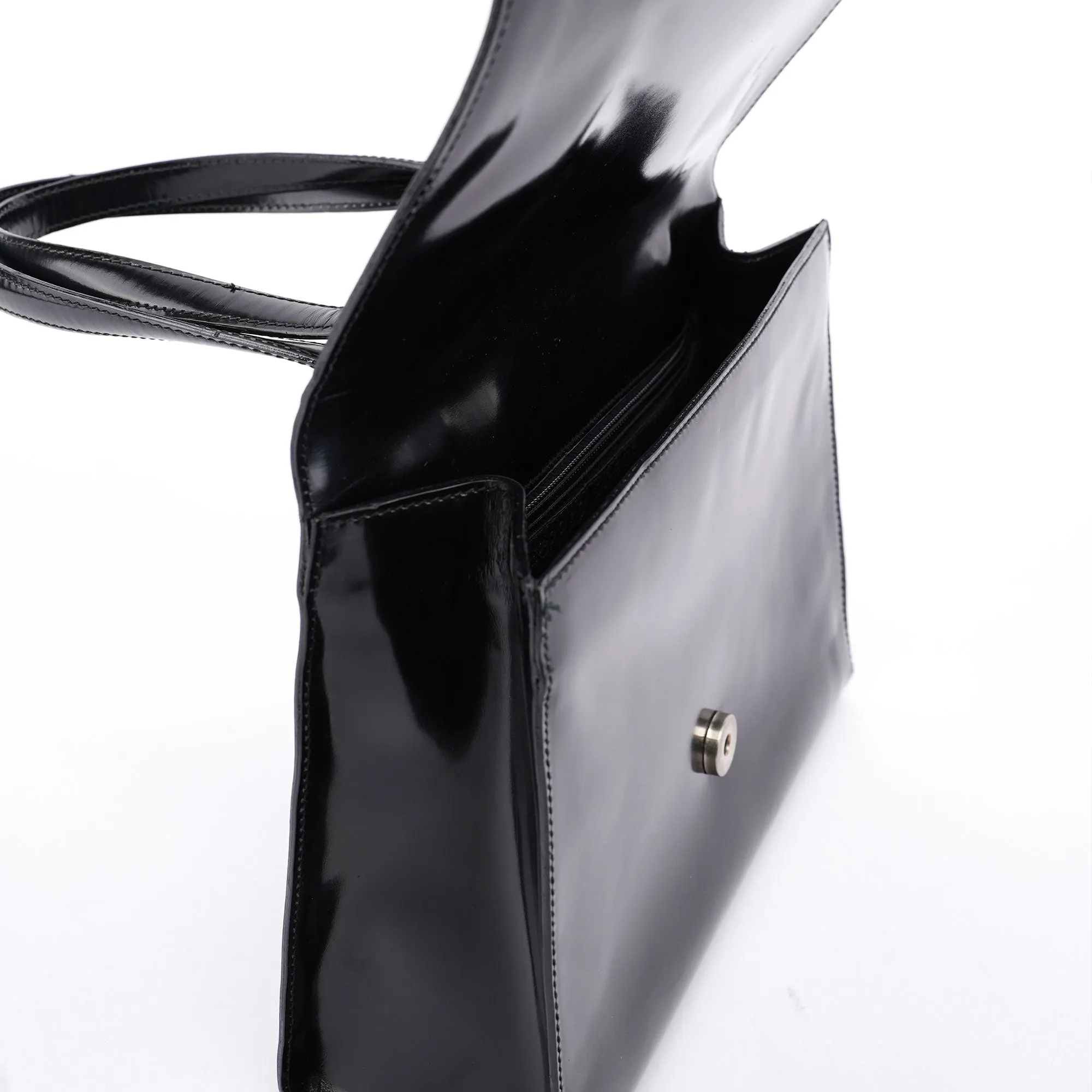 Black Spazzolato Flap Tote