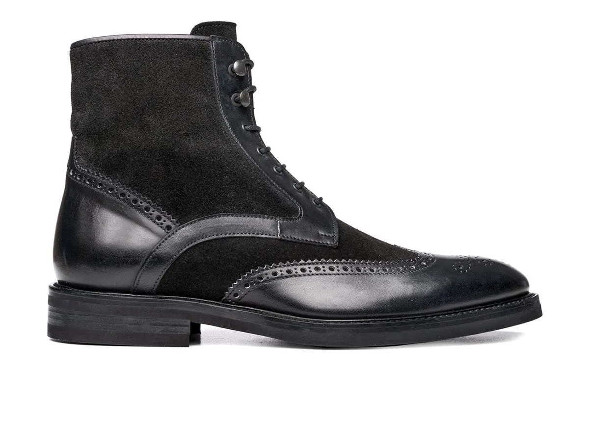 Black Wingtip Ankle Combat Boots for Men