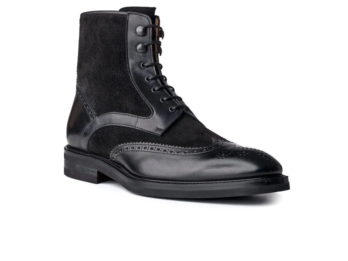 Black Wingtip Ankle Combat Boots for Men