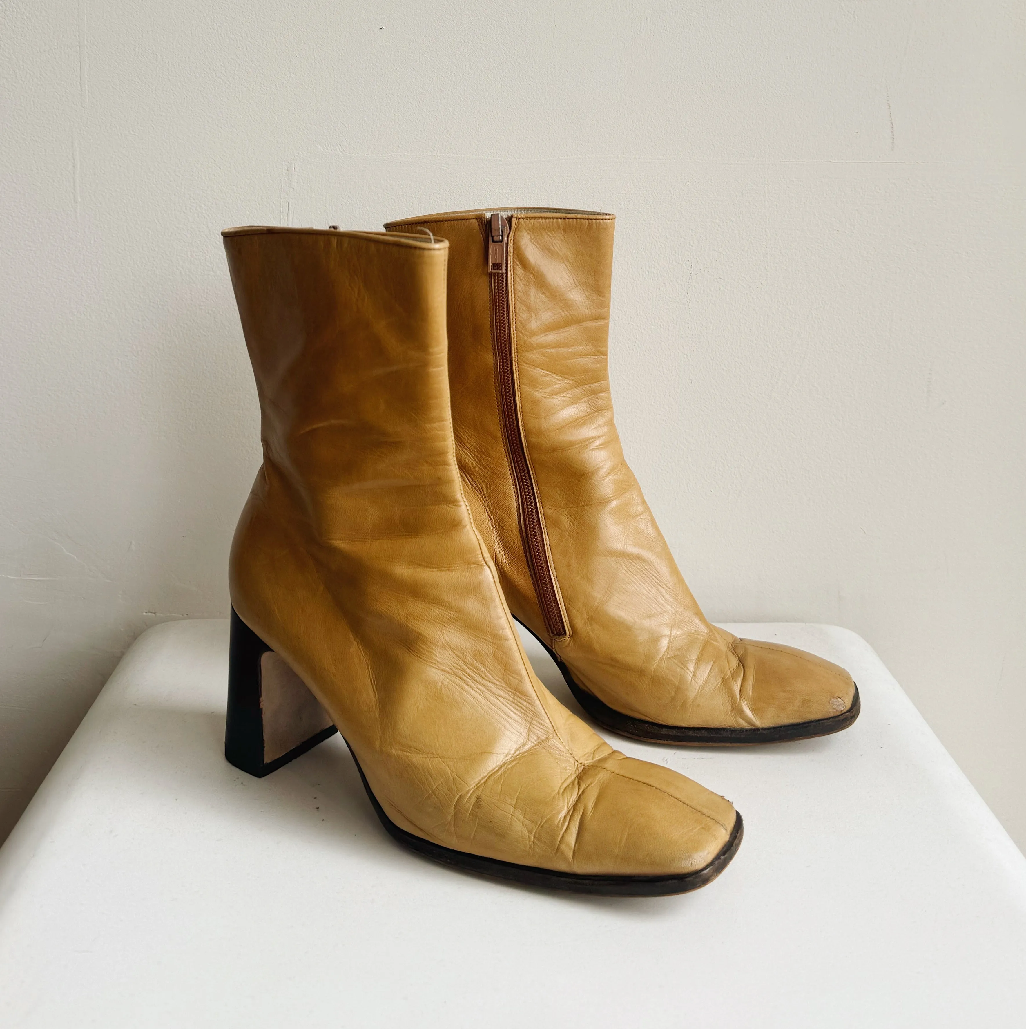 Blonde Leather Ankle Boots | Size 7
