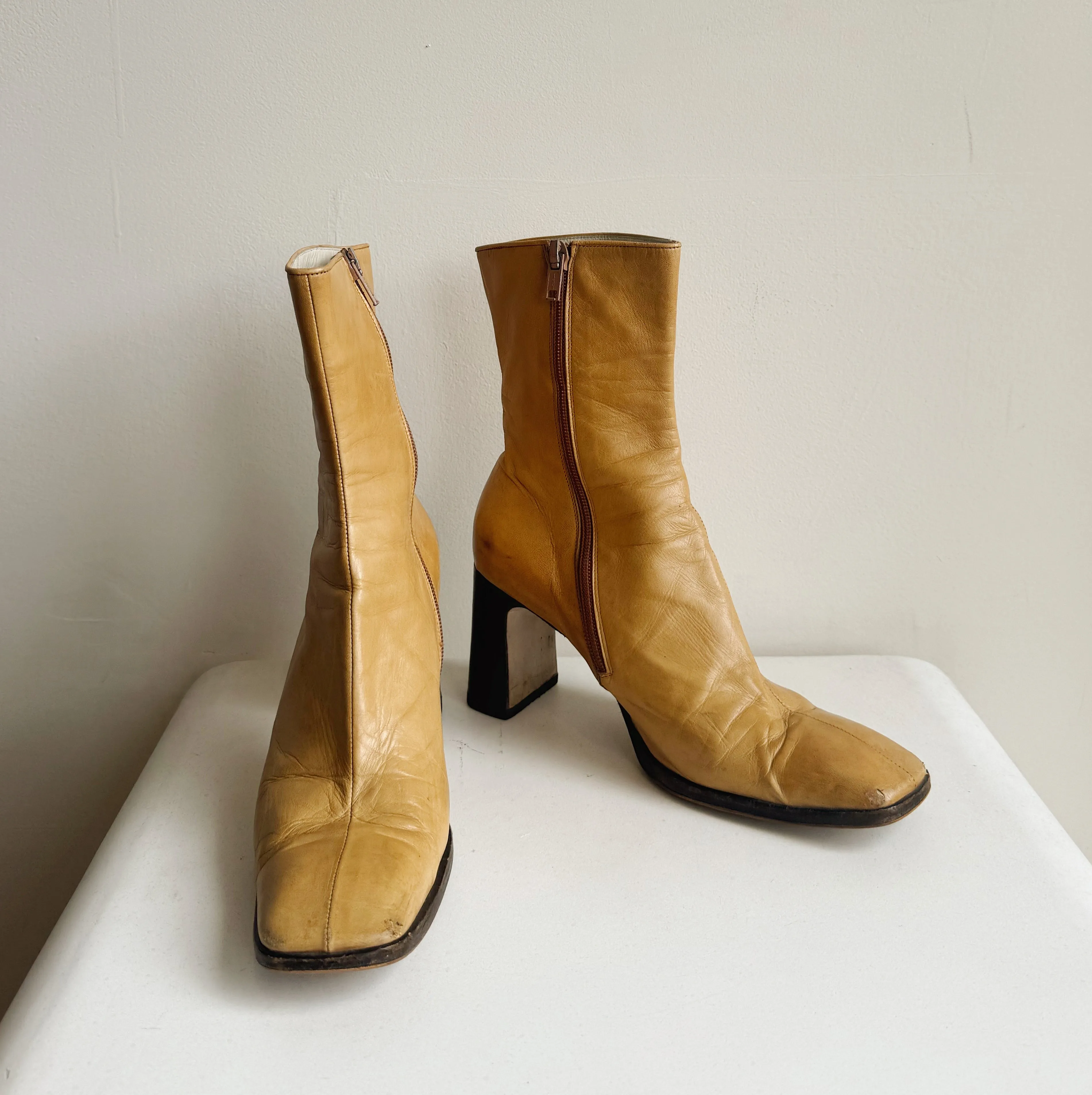 Blonde Leather Ankle Boots | Size 7