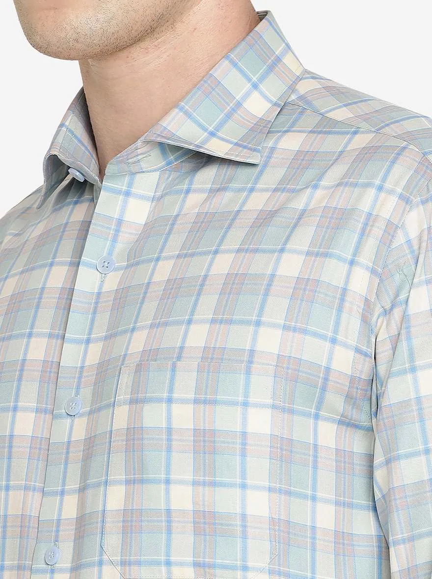 Blue Checked Slim Fit Formal Shirt | Metal