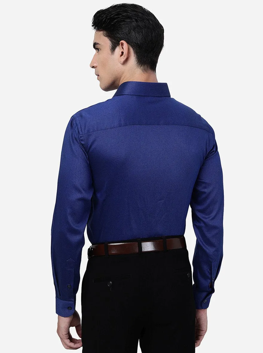 Blue Solid Slim Fit Formal Shirt | Metal