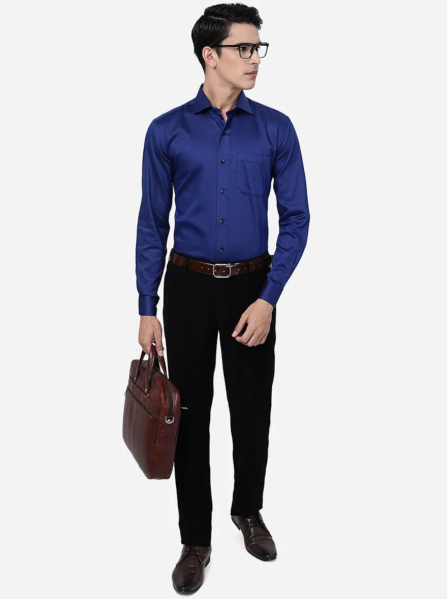 Blue Solid Slim Fit Formal Shirt | Metal