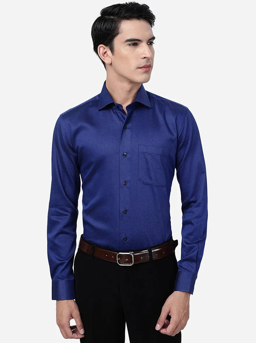 Blue Solid Slim Fit Formal Shirt | Metal