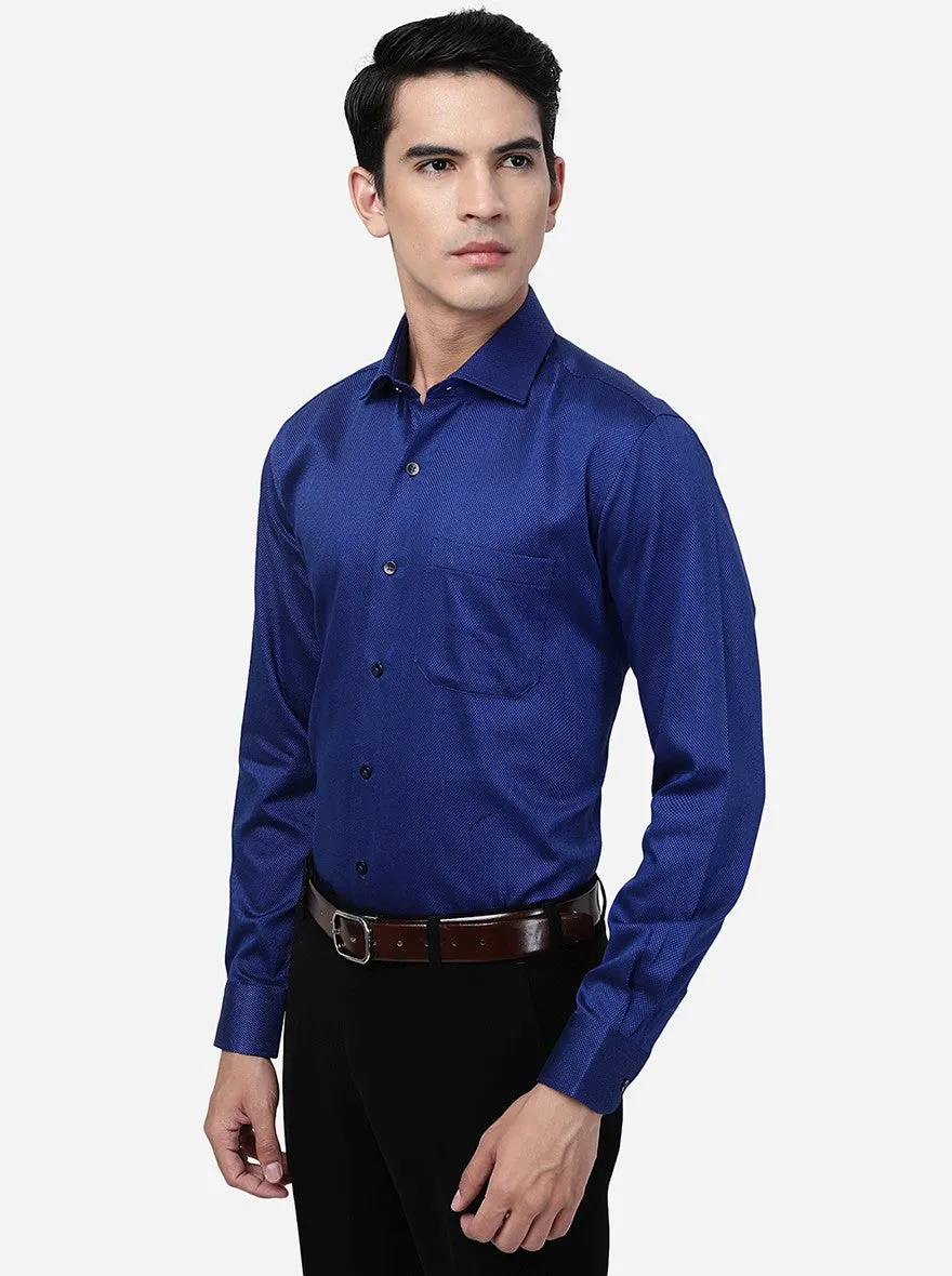 Blue Solid Slim Fit Formal Shirt | Metal