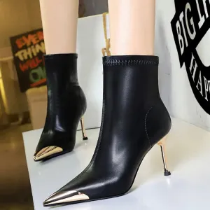 Boots Metal Pointed tip Women Boots Fashion Leather Boots High Heels Stilettos New Women Ankle Boots