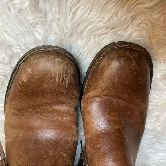 Born Mollie Bootie Brown Leather Ankle Boots with Tassel and Ruched Shaft