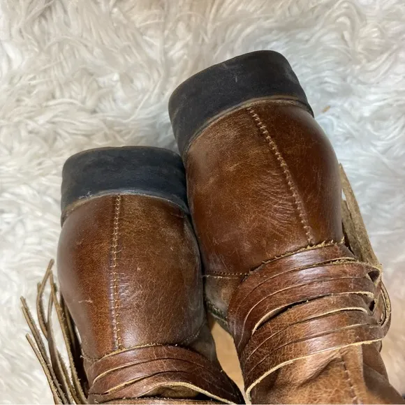 Born Mollie Bootie Brown Leather Ankle Boots with Tassel and Ruched Shaft