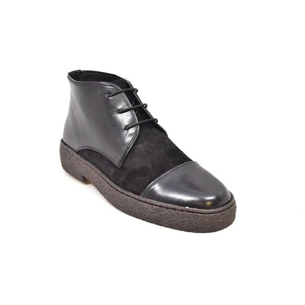 British Walkers Playboy Cap Toe Men's Black Leather and Suede High Tops Ankle Boots