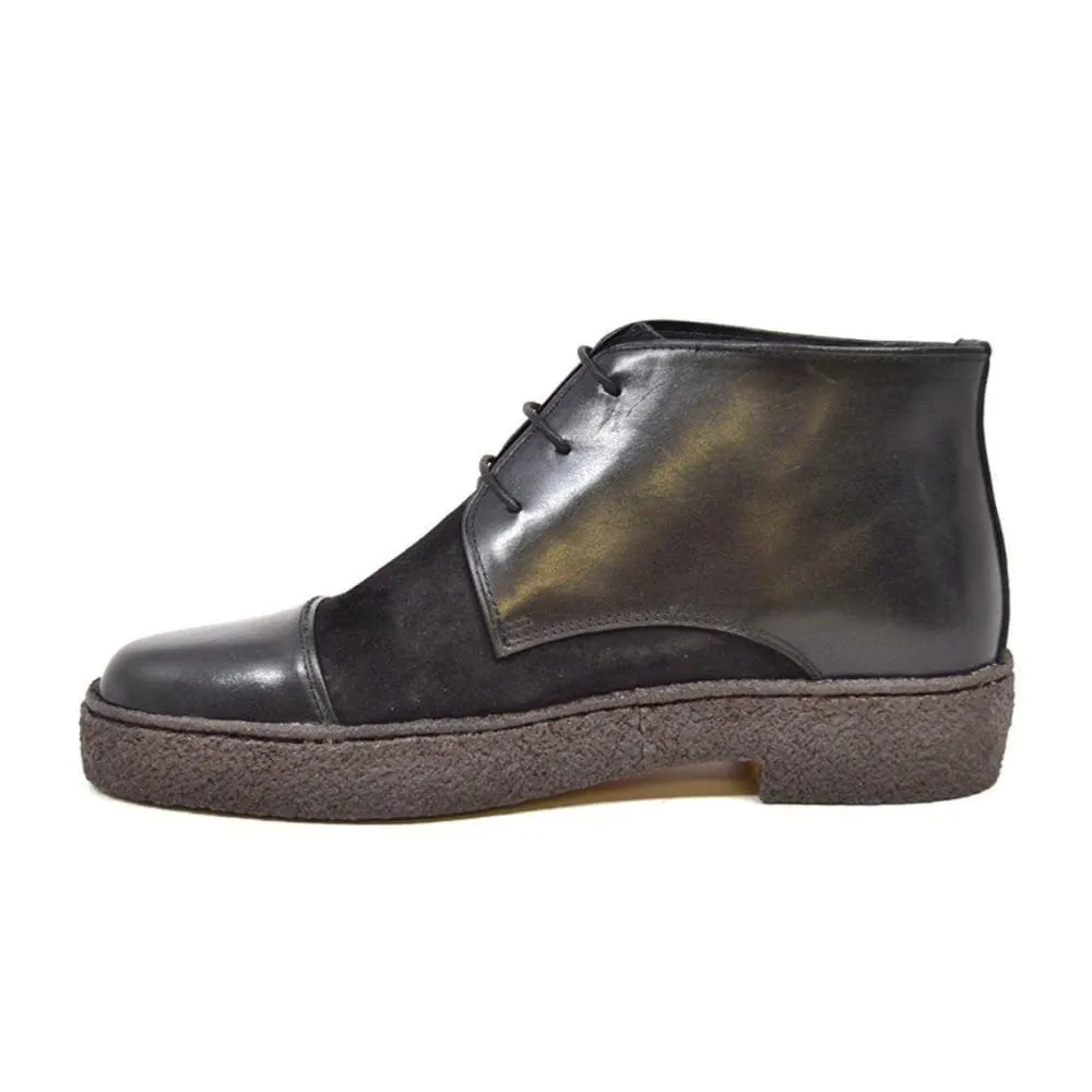 British Walkers Playboy Cap Toe Men's Black Leather and Suede High Tops Ankle Boots