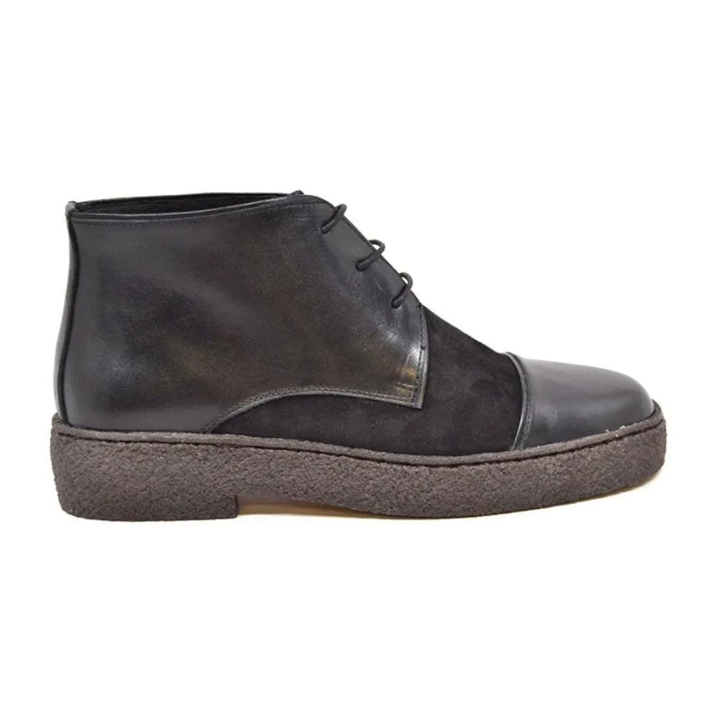 British Walkers Playboy Cap Toe Men's Black Leather and Suede High Tops Ankle Boots
