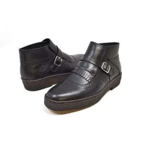 British Walkers Playboy Manhattan Wingtips Men's Black Leather High Tops Ankle Boots