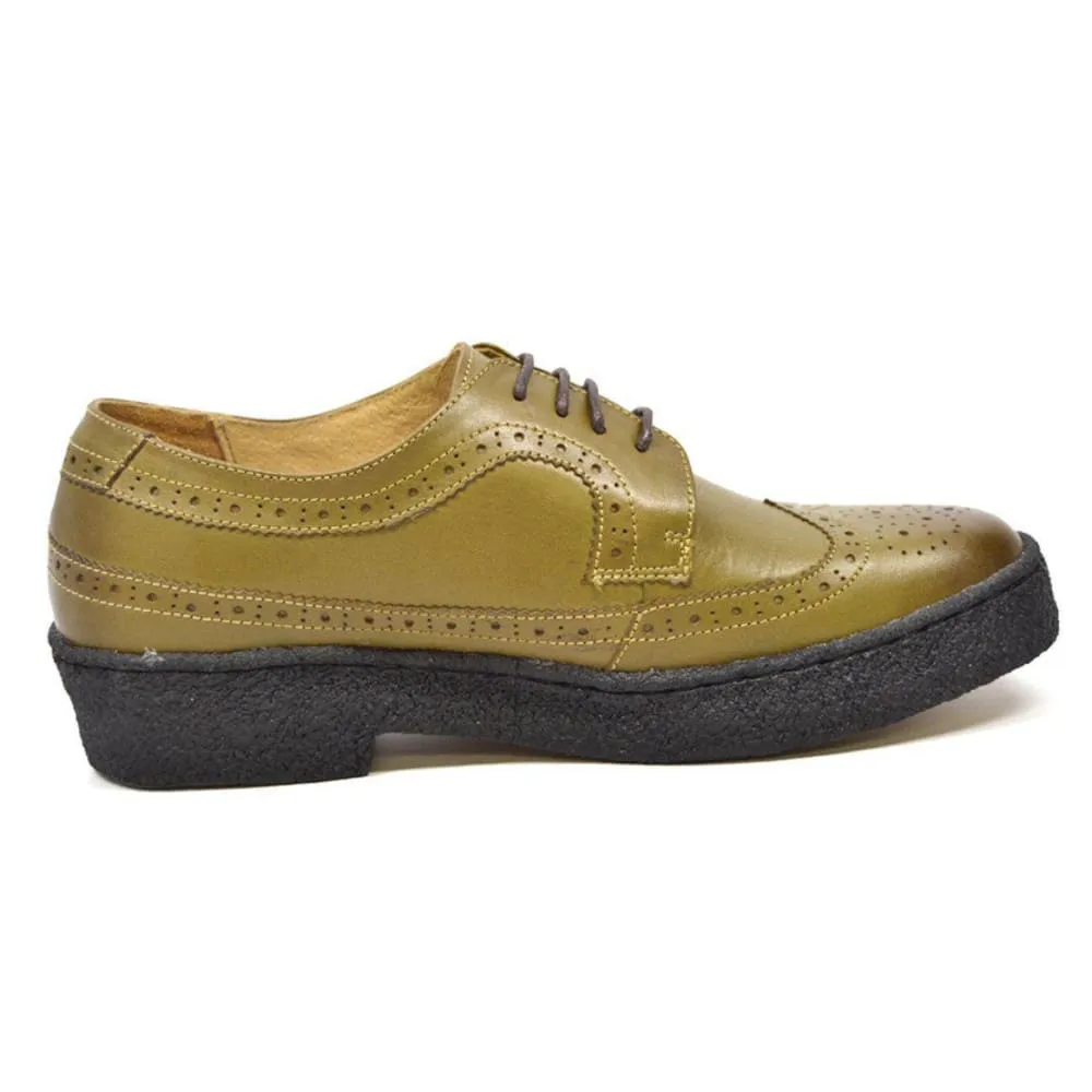 British Walkers Playboy Originals Wingtip Low Cut Men's Olive Leather Oxfords Ankle Boots