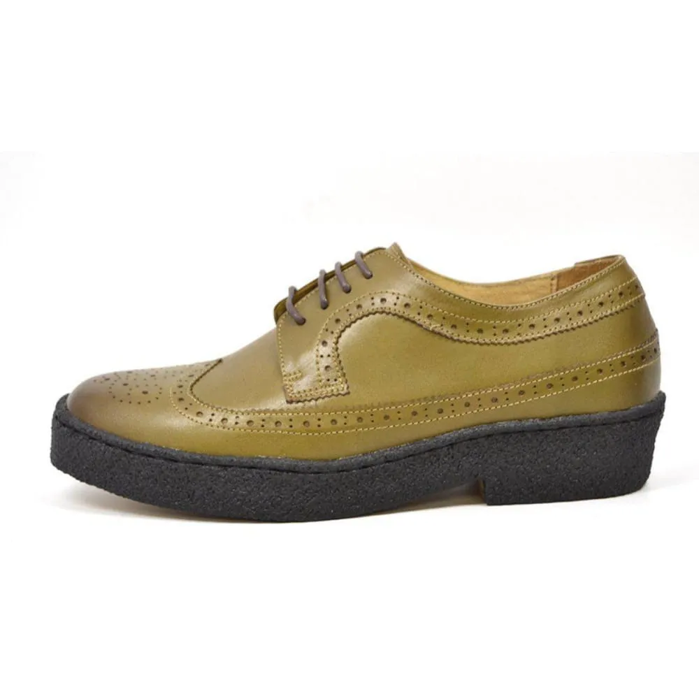 British Walkers Playboy Originals Wingtip Low Cut Men's Olive Leather Oxfords Ankle Boots