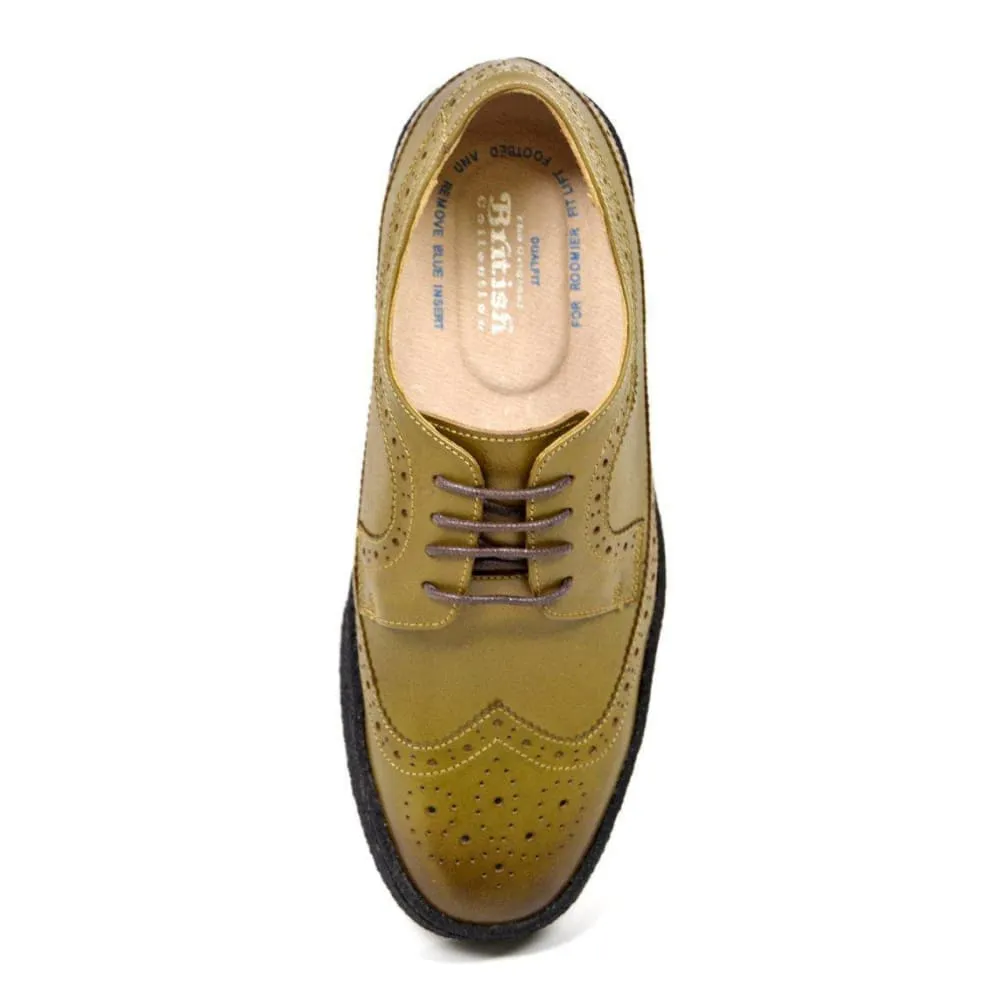 British Walkers Playboy Originals Wingtip Low Cut Men's Olive Leather Oxfords Ankle Boots